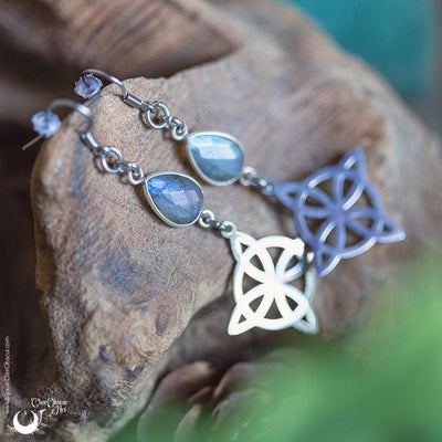 Boucles d'Oreilles "Lyra" Labradorite facettée - Pièce unique ! - Illustrations & Bijoux fantaisie ClairObscur Art
