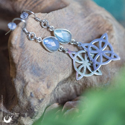 Boucles d'Oreilles "Lyra" Labradorite facettée - Pièce unique ! - Illustrations & Bijoux fantaisie ClairObscur Art
