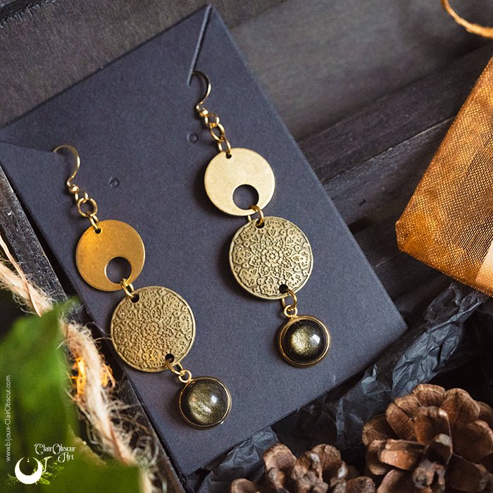 Boucles d'Oreilles "Sundala" pierre au choix - Illustrations & Bijoux fantaisie ClairObscur Art
