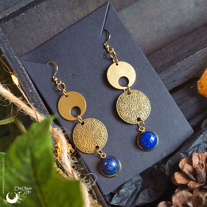 Boucles d'Oreilles "Sundala" pierre au choix - Illustrations & Bijoux fantaisie ClairObscur Art