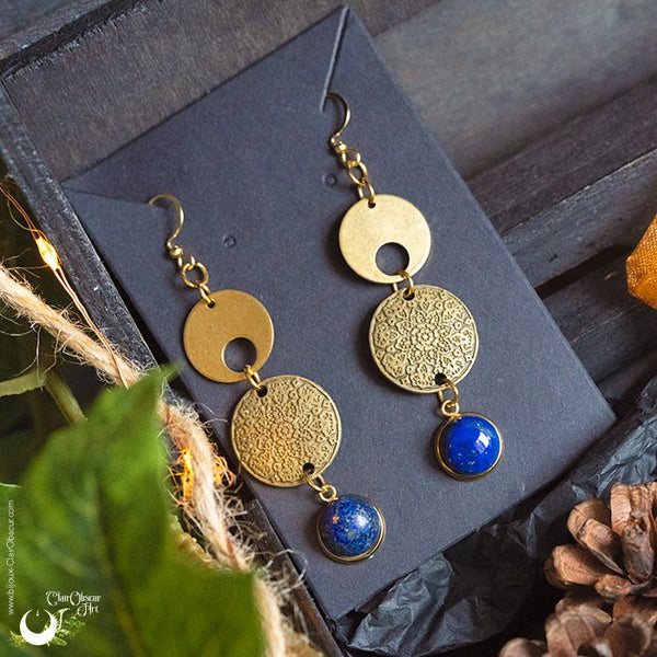 Boucles d'Oreilles "Sundala" pierre au choix - Illustrations & Bijoux fantaisie ClairObscur Art