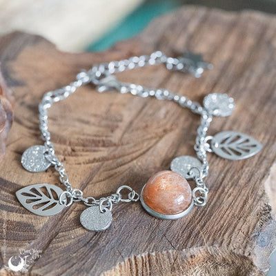 Bracelet "Solara" – Pierre de Soleil & Acier inoxydable - Pièce unique - Illustrations & Bijoux fantaisie ClairObscur Art