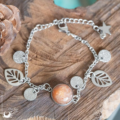 Bracelet "Solara" – Pierre de Soleil & Acier inoxydable - Pièce unique - Illustrations & Bijoux fantaisie ClairObscur Art