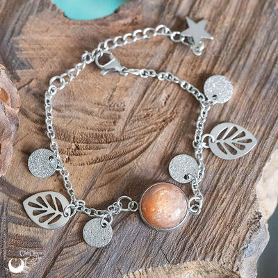 Bracelet "Solara" – Pierre de Soleil & Acier inoxydable - Pièce unique - Illustrations & Bijoux fantaisie ClairObscur Art