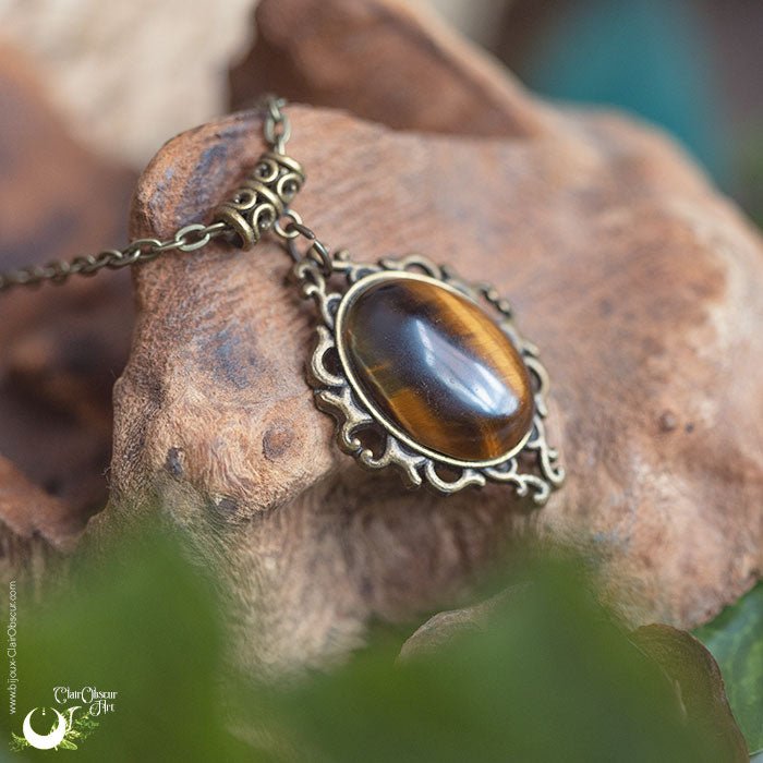 Collier "Angel" Oeil de Tigre - Illustrations & Bijoux fantaisie ClairObscur Art
