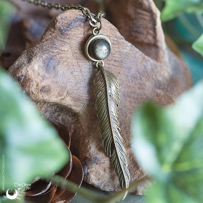 Collier "Ásgard" Obsidienne dorée - Illustrations & Bijoux fantaisie ClairObscur Art