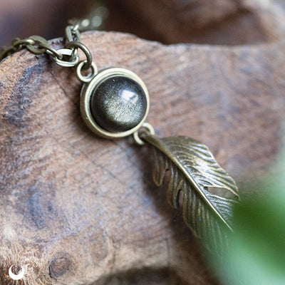 Collier "Ásgard" Obsidienne dorée - Illustrations & Bijoux fantaisie ClairObscur Art