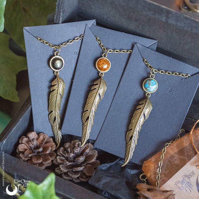 Collier "Ásgard" pierre au choix - Illustrations & Bijoux fantaisie ClairObscur Art