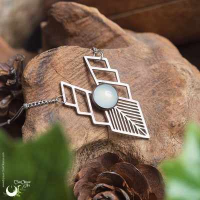 Collier "Athena" Calcedoine aqua, acier inoxydable - Illustrations & Bijoux fantaisie ClairObscur Art