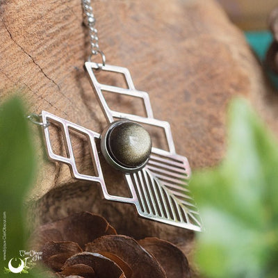 Collier "Athena" Obsidienne dorée, acier inoxydable - Illustrations & Bijoux fantaisie ClairObscur Art