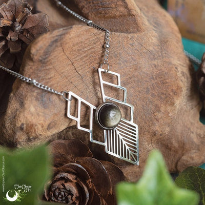 Collier "Athena" Obsidienne dorée, acier inoxydable - Illustrations & Bijoux fantaisie ClairObscur Art