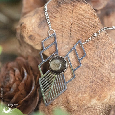 Collier "Athena" Obsidienne dorée, acier inoxydable - Illustrations & Bijoux fantaisie ClairObscur Art