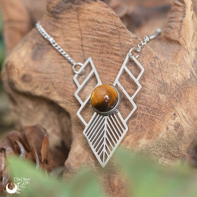 Collier "Athena" Oeil de Tigre, acier inoxydable - Illustrations & Bijoux fantaisie ClairObscur Art