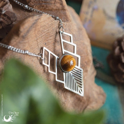 Collier "Athena" Oeil de Tigre, acier inoxydable - Illustrations & Bijoux fantaisie ClairObscur Art