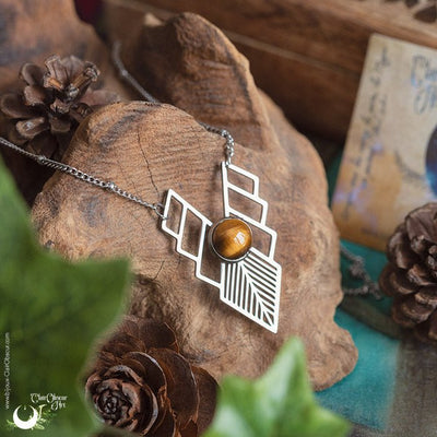 Collier "Athena" Oeil de Tigre, acier inoxydable - Illustrations & Bijoux fantaisie ClairObscur Art