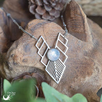 Collier "Athena" Pierre de Lune arc - en - ciel, acier inoxydable - Illustrations & Bijoux fantaisie ClairObscur Art