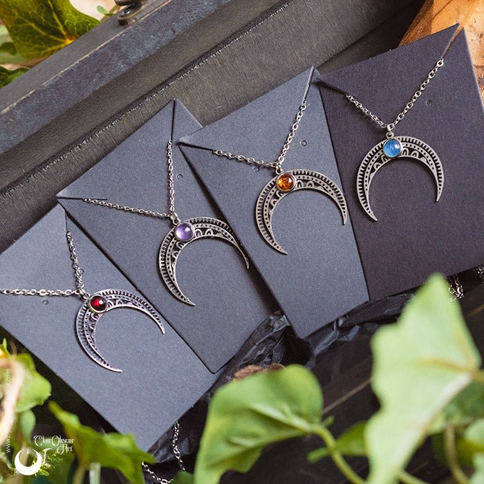 Collier "Aurora" pierre au choix - Illustrations & Bijoux fantaisie ClairObscur Art
