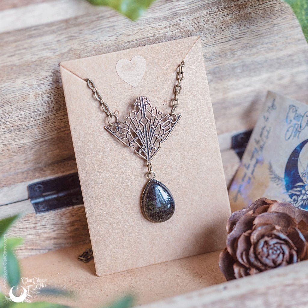 Collier "Butterfly" Obsidienne dorée - Illustrations & Bijoux fantaisie ClairObscur Art