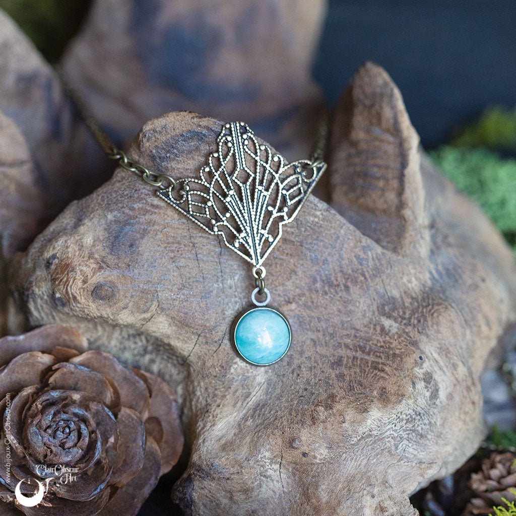 Collier "Butterfly" pierre au choix - Illustrations & Bijoux fantaisie ClairObscur Art