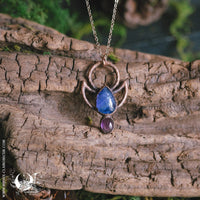 Collier Cercle & Demi-Lune Cuivre, Tanzanite et Améthyste - Illustrations & Bijoux fantaisie ClairObscur Art