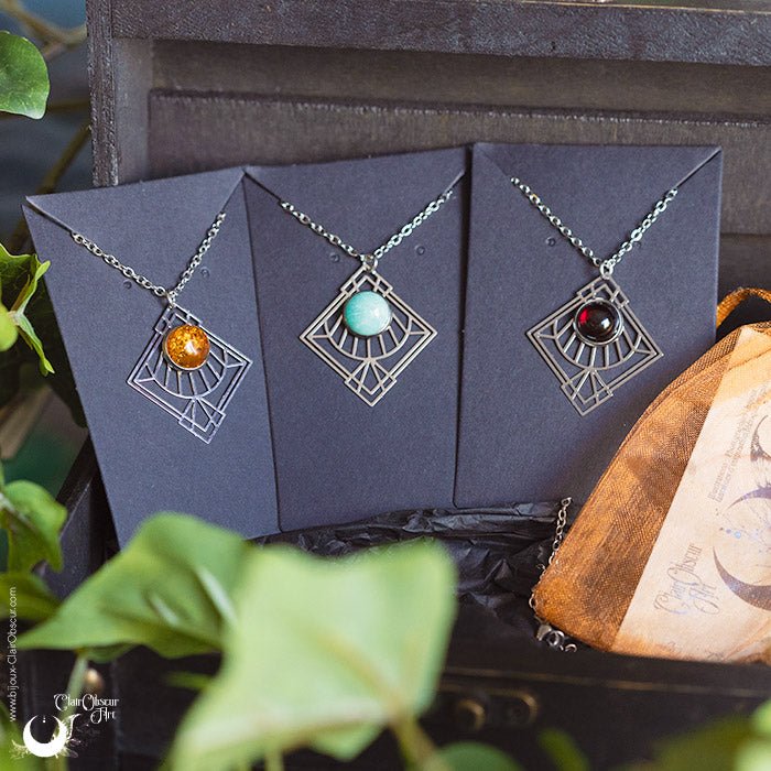Collier "Dune" pierre au choix - Illustrations & Bijoux fantaisie ClairObscur Art
