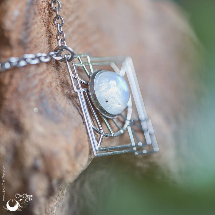 Collier "Dune" Pierre de Lune arc-en-ciel - Illustrations & Bijoux fantaisie ClairObscur Art