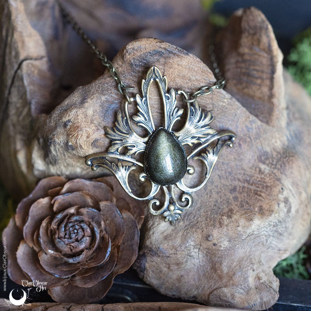 Collier Elfique "Elwing" pierre au choix - Illustrations & Bijoux fantaisie ClairObscur Art
