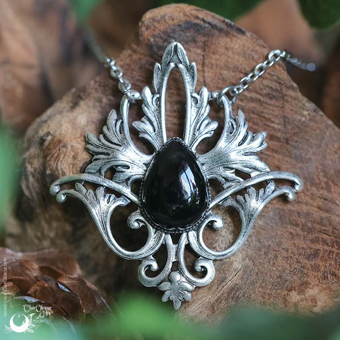 Collier Elfique "Elwing" pierre au choix - Illustrations & Bijoux fantaisie ClairObscur Art