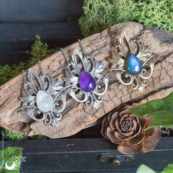 Collier Elfique "Elwing" pierre au choix - Illustrations & Bijoux fantaisie ClairObscur Art