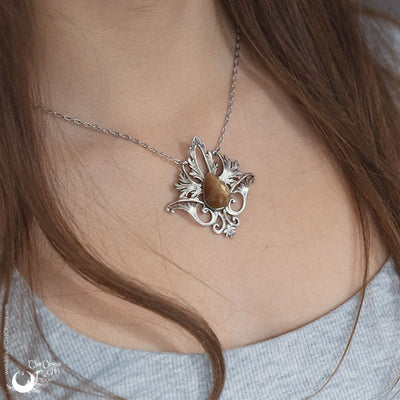 Collier Elfique "Elwing" Pierre de Soleil facettée, pièce unique - Illustrations & Bijoux fantaisie ClairObscur Art