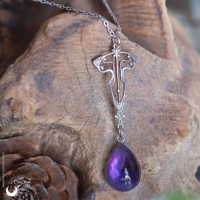 Collier "Elwen" Améthyste - Pièce unique - Illustrations & Bijoux fantaisie ClairObscur Art