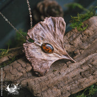 Collier Feuille de Ginkgo & Ambre Baltique - Illustrations & Bijoux fantaisie ClairObscur Art