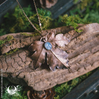Collier Feuille d'Érable Champêtre Électroformé & Pierre de Lune - Illustrations & Bijoux fantaisie ClairObscur Art