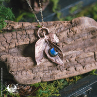 Collier Feuilles de Pivoine & Labradorite Lune - Illustrations & Bijoux fantaisie ClairObscur Art