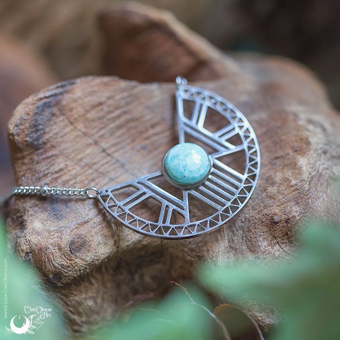 Collier "Héra" Amazonite, acier inoxydable - Illustrations & Bijoux fantaisie ClairObscur Art