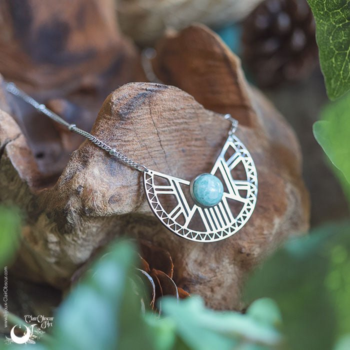 Collier "Héra" Amazonite, acier inoxydable - Illustrations & Bijoux fantaisie ClairObscur Art