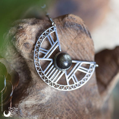 Collier "Héra" Obsidienne dorée, acier inoxydable - Illustrations & Bijoux fantaisie ClairObscur Art