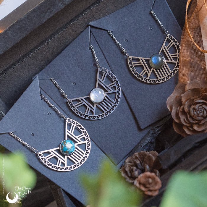 Collier "Héra" pierre au choix - Illustrations & Bijoux fantaisie ClairObscur Art