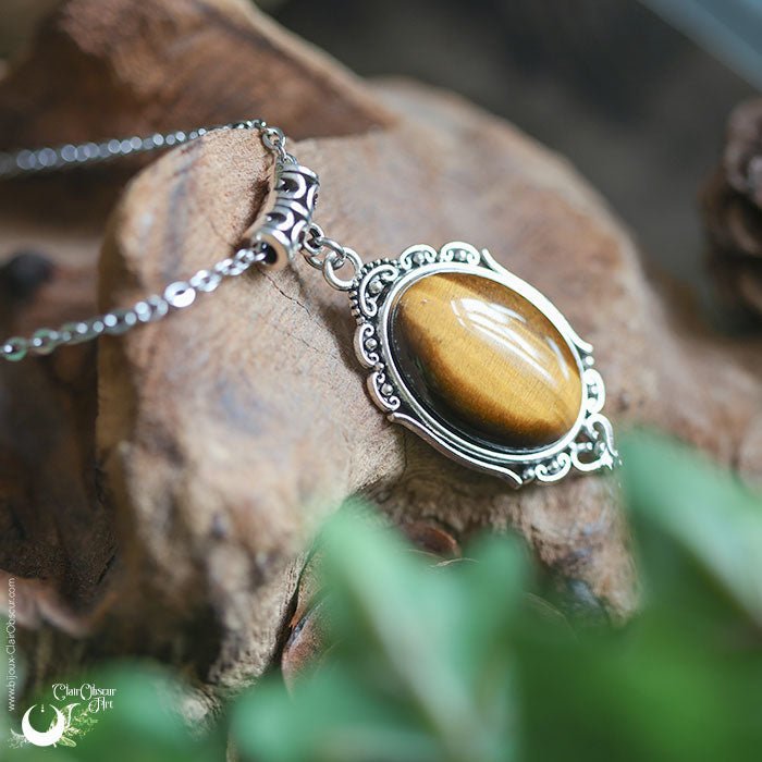 Collier "Leda" Oeil de Tigre - Illustrations & Bijoux fantaisie ClairObscur Art