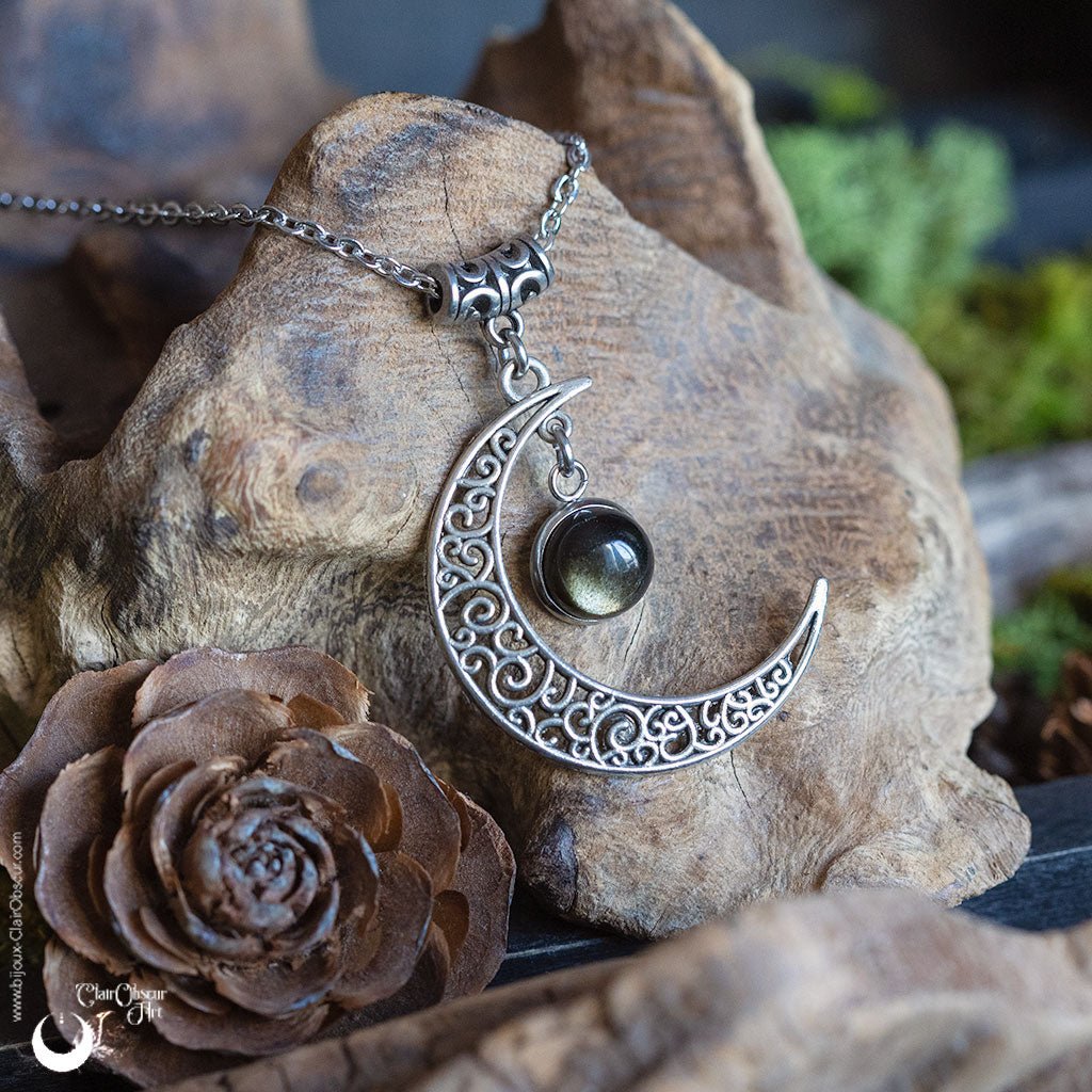 Collier "Luna" pierre au choix - Illustrations & Bijoux fantaisie ClairObscur Art