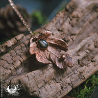 Collier mixte Feuille de Figuier & Obsidienne dorée - Illustrations & Bijoux fantaisie ClairObscur Art