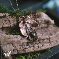 Collier mixte Feuille de Figuier & Obsidienne dorée - Illustrations & Bijoux fantaisie ClairObscur Art