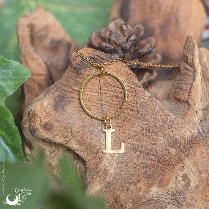 Collier Personnalisable Lettre & Pierre naturelle - Illustrations & Bijoux fantaisie ClairObscur Art