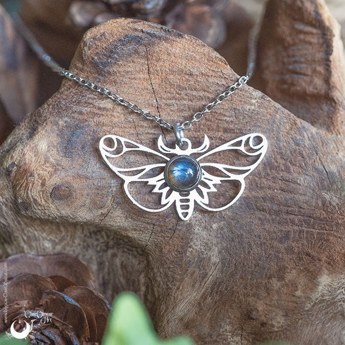 Collier "Psyché" pierre au choix - Illustrations & Bijoux fantaisie ClairObscur Art