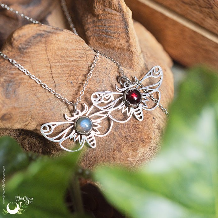 Collier "Psyché" pierre au choix - Illustrations & Bijoux fantaisie ClairObscur Art