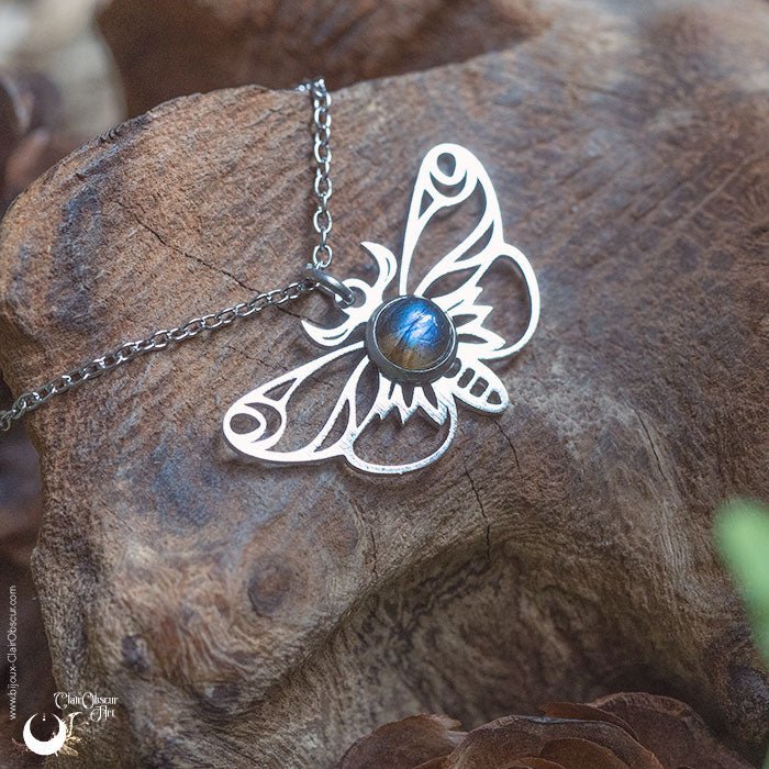 Collier "Psyché" pierre au choix - Illustrations & Bijoux fantaisie ClairObscur Art