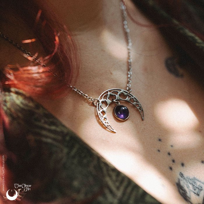 Collier "SIRONA" Obsidienne dorée - Illustrations & Bijoux fantaisie ClairObscur Art