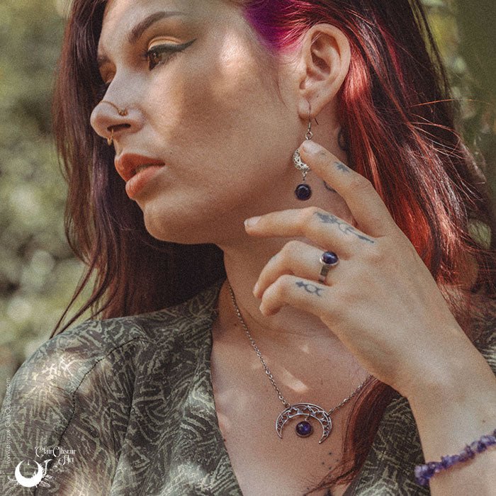 Collier "SIRONA" Obsidienne dorée - Illustrations & Bijoux fantaisie ClairObscur Art