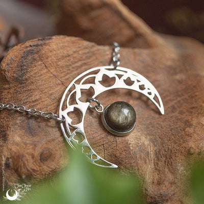 Collier "SIRONA" Obsidienne dorée, en acier inoxydable, taille de la chaine au choix - Illustrations & Bijoux fantaisie ClairObscur Art