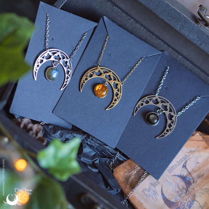 Collier "SIRONA" pierre au choix - Illustrations & Bijoux fantaisie ClairObscur Art